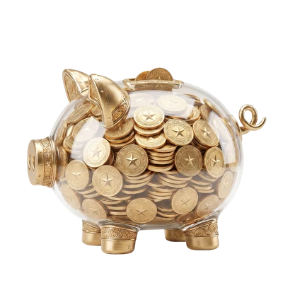 Glass piggy bank filled with coins